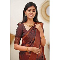 Twixxle Womens Woven Kanjivaram Pattu Silk Saree With Blouse Piece Soft Finish Banarasi Silk Saree (Maroon- Copper)