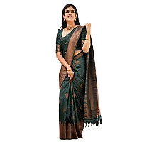 Twixxle Womens Woven Kanjivaram Pattu Silk Saree With Blouse Piece Soft Finish Banarasi Silk Saree (Green-Copper)