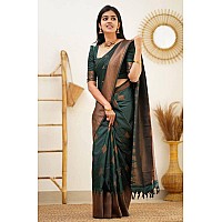 Twixxle Womens Woven Kanjivaram Pattu Silk Saree With Blouse Piece Soft Finish Banarasi Silk Saree (Green-Copper)