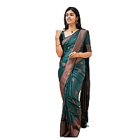 Twixxle Womens Woven Kanjivaram Pattu Silk Saree With Blouse Piece Soft Finish Banarasi Silk Saree (Rama-Copper)