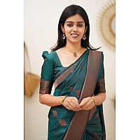 Twixxle Womens Woven Kanjivaram Pattu Silk Saree With Blouse Piece Soft Finish Banarasi Silk Saree (Rama-Copper)