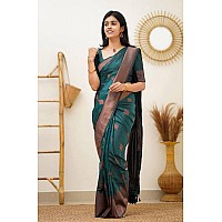 Twixxle Womens Woven Kanjivaram Pattu Silk Saree With Blouse Piece Soft Finish Banarasi Silk Saree (Rama-Copper)