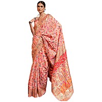 SGF11 Womens Kanjivaram Pure Soft Silk Handloom Saree Pure Golden Zari With Blouse Piece Peach