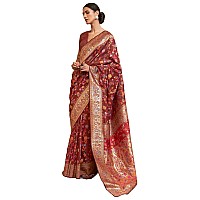 SGF11 Womens Kanjivaram Pure Soft Silk Handloom Saree Pure Golden Zari With Blouse Piece Maroon