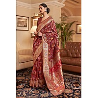 SGF11 Womens Kanjivaram Pure Soft Silk Handloom Saree Pure Golden Zari With Blouse Piece Maroon