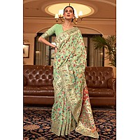 SGF11 Womens Kanjivaram Pure Soft Silk Handloom Saree Pure Golden Zari With Blouse Piece Light Green