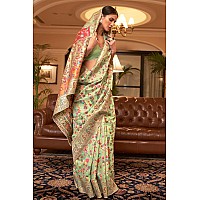 SGF11 Womens Kanjivaram Pure Soft Silk Handloom Saree Pure Golden Zari With Blouse Piece Light Green