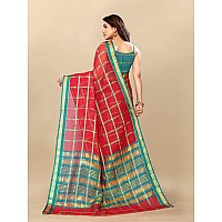 Sidhidata Womens Kota Doria Cotton Checks Saree With Unstitched Blouse Piece (Selfiee Red_Red_Free Size)