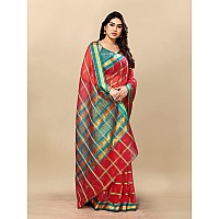 Sidhidata Womens Kota Doria Cotton Checks Saree With Unstitched Blouse Piece (Selfiee Red_Red_Free Size)