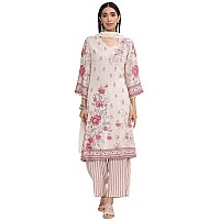 BIBA Women Printed Straight Salwar Kurta Dupatta(SKDROSE BOW8557_Beige_34)