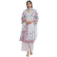 BIBA Women Printed Straight Salwar Kurta Dupatta(SKDROSE BOW8557_Steel Blue_36)