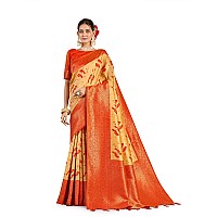 MIMOSA Womens Woven Design Kanjivaram Style Art Silk Saree With Blouse Piece SA0000899PC Peach