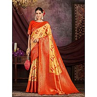 MIMOSA Womens Woven Design Kanjivaram Style Art Silk Saree With Blouse Piece SA0000899PC Peach