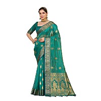 MIMOSA Womens Woven Design Kanjivaram Style Art Silk Saree With Blouse Piece : SA0000944SF, Green