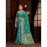 MIMOSA Womens Woven Design Kanjivaram Style Art Silk Saree With Blouse Piece : SA0000944SF, Green