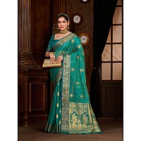 MIMOSA Womens Woven Design Kanjivaram Style Art Silk Saree With Blouse Piece : SA0000944SF, Green