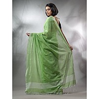 Sareekatha Womens Handloom Cotton Saree With Thread Work Border & Pallu With Unstitched Blouse (Color 11), Green