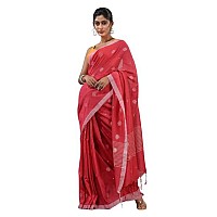 Sareekatha Womens Handloom Cotton Saree With Thread Work Border & Pallu With Unstitched Blouse (Color 13), Red