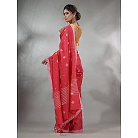 Sareekatha Womens Handloom Cotton Saree With Thread Work Border & Pallu With Unstitched Blouse (Color 13), Red