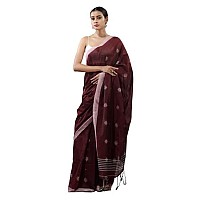 Sareekatha Womens Handloom Cotton Saree With Thread Work Border & Pallu With Unstitched Blouse (Maroon)