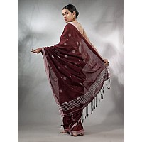 Sareekatha Womens Handloom Cotton Saree With Thread Work Border & Pallu With Unstitched Blouse (Maroon)