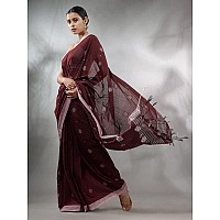 Sareekatha Womens Handloom Cotton Saree With Thread Work Border & Pallu With Unstitched Blouse (Maroon)