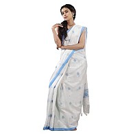 Sareekatha Womens Handloom Cotton Saree With Thread Work Border & Pallu With Unstitched Blouse (White)