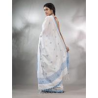 Sareekatha Womens Handloom Cotton Saree With Thread Work Border & Pallu With Unstitched Blouse (White)