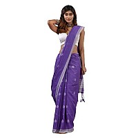 Sareekatha Womens Handloom Cotton Saree With Thread Work Border & Pallu With Unstitched Blouse (Violet)