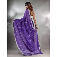 Sareekatha Womens Handloom Cotton Saree With Thread Work Border & Pallu With Unstitched Blouse (Violet)