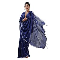 Sareekatha Womens Handloom Cotton Saree With Thread Work Border & Pallu With Unstitched Blouse (Blue)