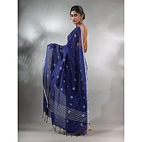 Sareekatha Womens Handloom Cotton Saree With Thread Work Border & Pallu With Unstitched Blouse (Blue)