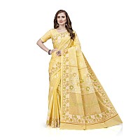 RATAN Pure Cotton Printed Mulmul Saree for Women with Blouse Piece BGMBP5870Yellow