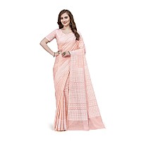 RATAN Pure Cotton Printed Mulmul Saree for Women with Blouse Piece MMZBPPCHPeach