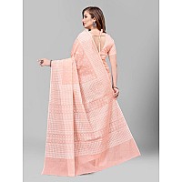 RATAN Pure Cotton Printed Mulmul Saree for Women with Blouse Piece MMZBPPCHPeach