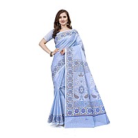 RATAN Pure Cotton Printed Mulmul Saree for Women with Blouse Piece BGMBP5871Blue