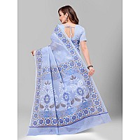 RATAN Pure Cotton Printed Mulmul Saree for Women with Blouse Piece BGMBP5871Blue