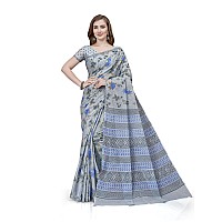 RATAN Pure Cotton Printed Mulmul Saree for Women with Blouse Piece FBRBP3665Grey