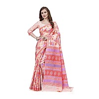 RATAN Pure Cotton Printed Mulmul Saree for Women with Blouse Piece FBRBP3666Peach