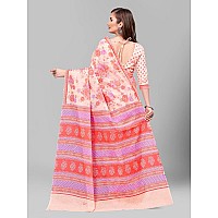 RATAN Pure Cotton Printed Mulmul Saree for Women with Blouse Piece FBRBP3666Peach