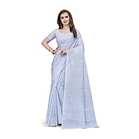 RATAN Pure Cotton Printed Mulmul Saree for Women with Blouse Piece MMZBPSKYSky Blue