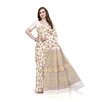 RATAN Pure Cotton Printed Mulmul Saree for Women with Blouse Piece FBRBP3664Cream