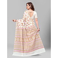 RATAN Pure Cotton Printed Mulmul Saree for Women with Blouse Piece FBRBP3664Cream