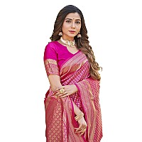 Glory Sarees Womens Banarasi Silk Saree With Blouse Piece (Banarasi_Saree134_Rani)