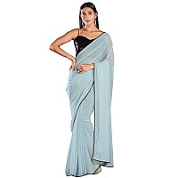 AKHILAM Womens Georgette Lace Work Designer Saree With Unstitched Blouse Piece GLMP1204Blue