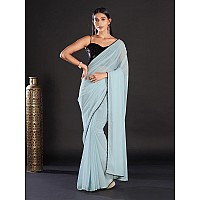 AKHILAM Womens Georgette Lace Work Designer Saree With Unstitched Blouse Piece GLMP1204Blue