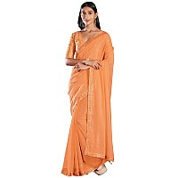 AKHILAM Womens Georgette Sequins Designer Saree With Unstitched Blouse Piece GLMP1203Orange