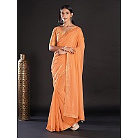 AKHILAM Womens Georgette Sequins Designer Saree With Unstitched Blouse Piece GLMP1203Orange