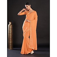 AKHILAM Womens Georgette Sequins Designer Saree With Unstitched Blouse Piece GLMP1203Orange