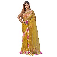 Womanista Womens Mirror Work Net Sarees TI3392Yellow